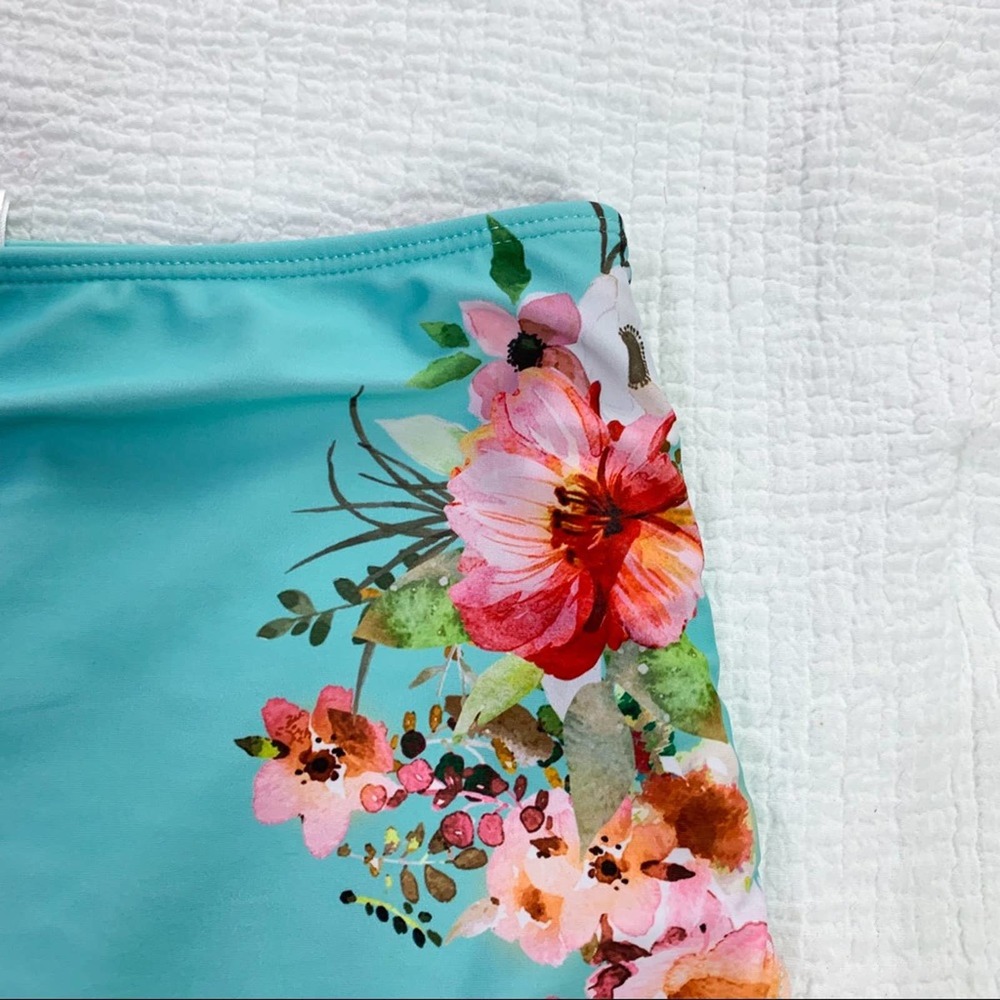Janela Bay High Waisted Aqua & Pink Floral Swim Bottoms Size Extra Small - Picture 10 of 12